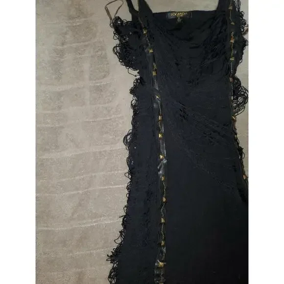 Vintage Rocawear Black Distressed Fringe Mini Dress - Picture 3 of 9